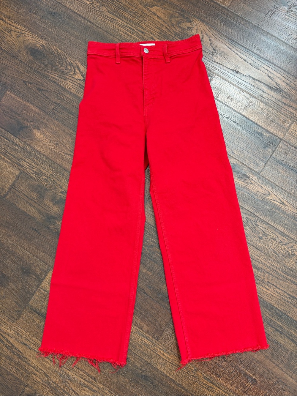 pistola Bright Red Wide-Leg Frayed-Hem Pants color poppy